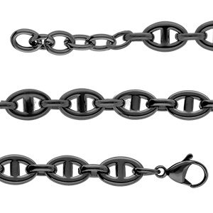 Bracelet en acier maille marine PVD noir mat - 19+3cm