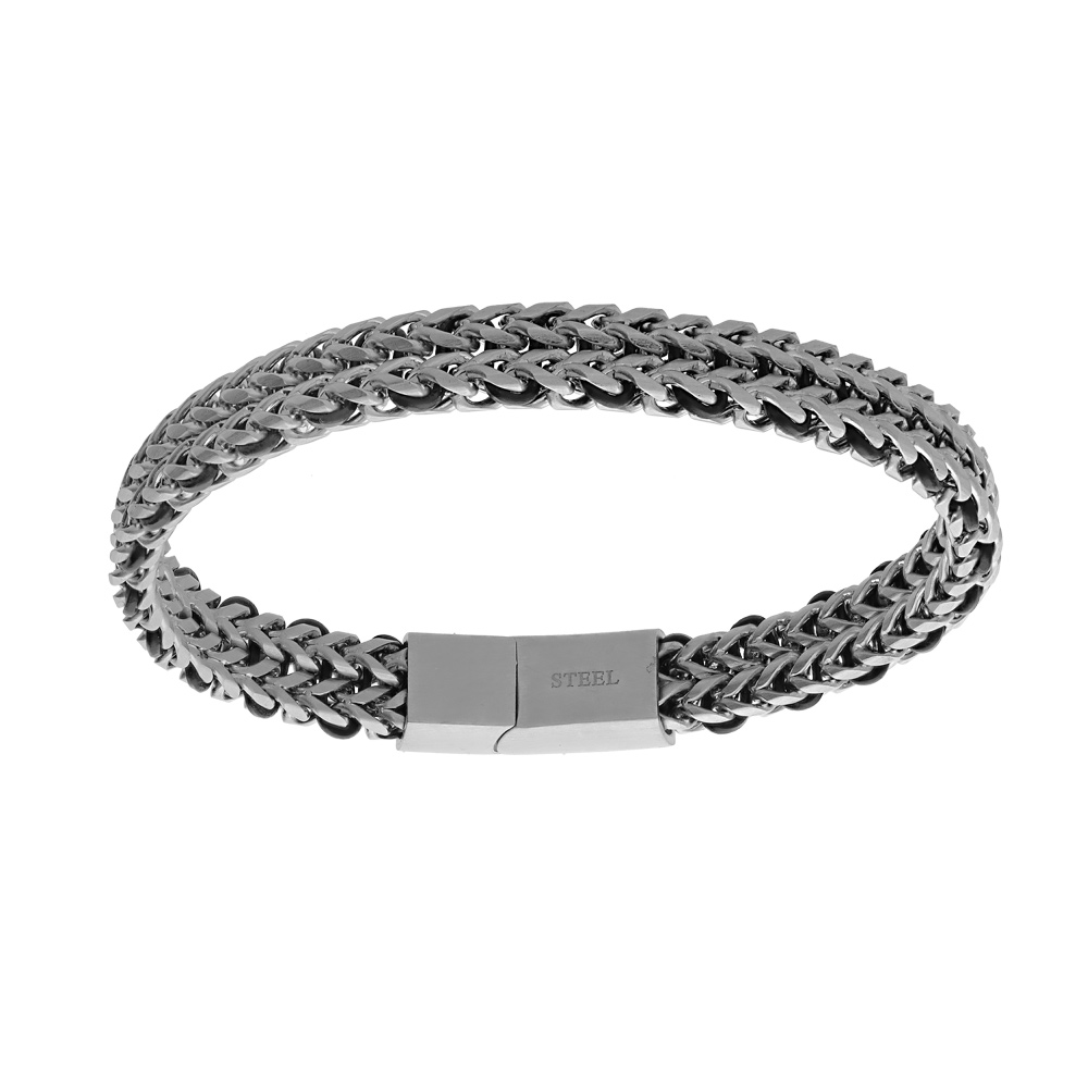 Bracelet en acier maille plate 9mm, 19+1cm double fermoir - Vue 1
