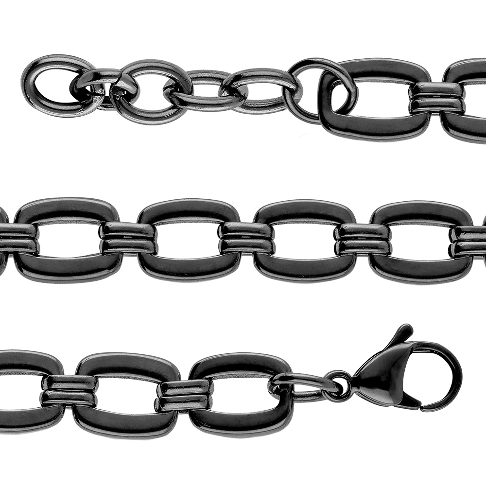 Bracelet en acier maille rectangulaire PVD noir mat - 18+3cm - Vue 1