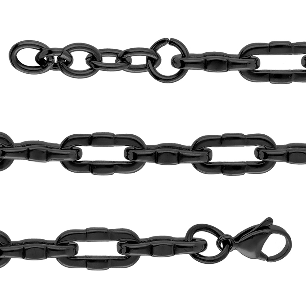Bracelet en acier maille rectangulaire PVD noir mat - 19+2cm - Vue 1