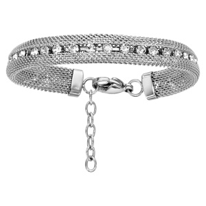 Bracelet en acier maille tube empierré en ligne au milieu - Vue 1