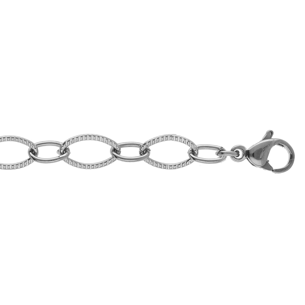 Bracelet en acier mailles ovales altern�es cisel�es - 18cm - Vue 1