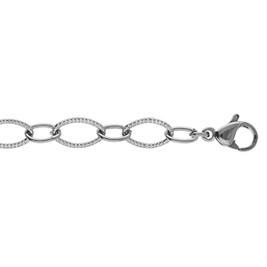 Bracelet en acier mailles ovales altern�es cisel�es - 18cm