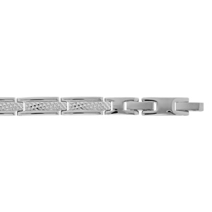 Bracelet en acier maillon rectangulaire diamante double fermoir 19+2cm rglable - Vue 1
