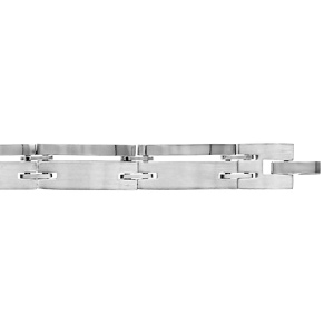 Bracelet en acier maillons lisses en 2 parties, 1 fine et l\'autre large - longueur 20,5cm + 1,5cm réglable par double fermoir - Vue 1