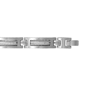 Bracelet en acier maillons orns de 2 cbles gris - longueur 21cm ajustable - Vue 1