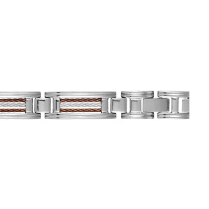 Bracelet en acier maillons orns de 3 cbles, 2 marrons et 1 gris alterns - longueur 23cm rglable par double fermoir - Vue 1