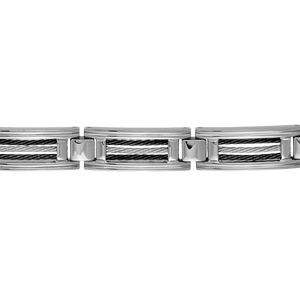 Bracelet en acier maillons orns de 3 cbles, 2 noirs et 1 gris alterns - longueur 21cm ajustable - Vue 1