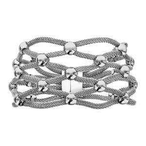 Bracelet en acier manchette boules et maille tube - Vue 1