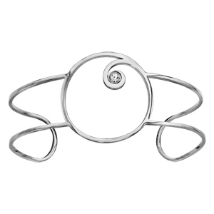 Bracelet en acier manchette cercle et spirale oxyde blanc serti clos - Vue 1