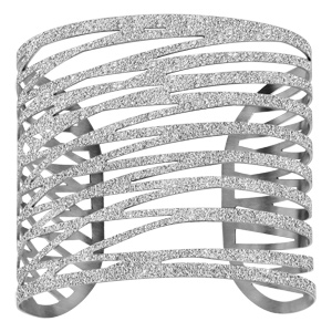 Bracelet en acier manchette formes géométriques effet givré ajouré avec plusieurs traits - Vue 1
