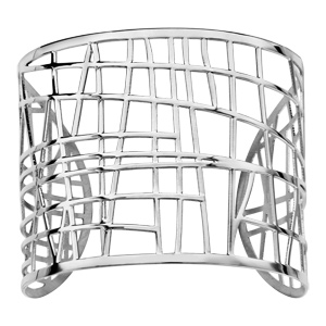 Bracelet en acier manchette géométrique lisse quadrillage asymétrique ajouré - Vue 1