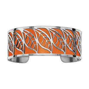 Bracelet en acier manchette motif feuillage orange - Vue 1