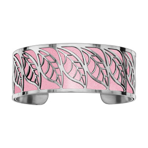 Bracelet en acier manchette motif feuillage rose - Vue 1
