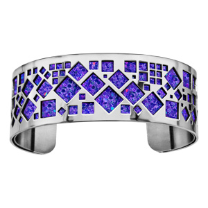 Bracelet en acier manchette motifs carrés glitter bleu - Vue 1