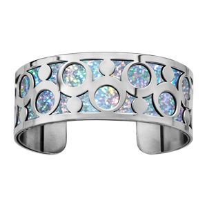 Bracelet en acier manchette motifs ronds glitter azur - Vue 1