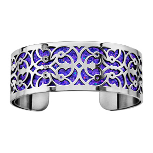 Bracelet en acier manchette motifs volutes glitter violet - Vue 1