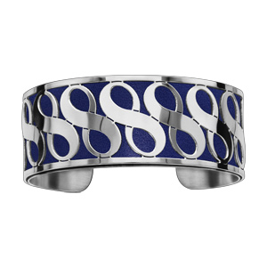 Bracelet en acier manchette symboles infini bleu nuit - Vue 1