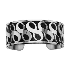 Bracelet en acier manchette symboles infini noir - Vue 1