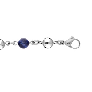 Bracelet en acier marseillais chane avec boule il de Tigre bleu vritable 16+3cm - Vue 1