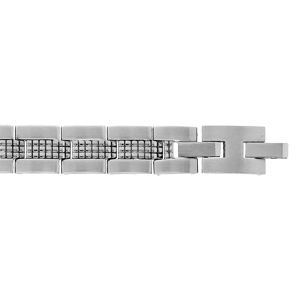 Bracelet en acier mat avec maillons diamants double fermoir 19+1,5cm rglable - Vue 1