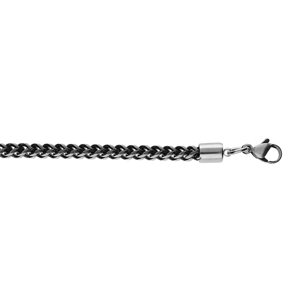 Bracelet en acier mat et PVD noir maille franco longueur 21cm - Vue 1