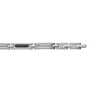 Bracelet en acier mlange de carbone et cble gris 19+1,5cm rglable double fermoir - Vue 1