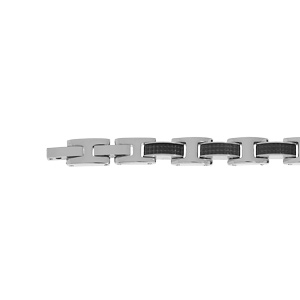 Bracelet en acier motif carr noir avec double fermoir 20+1cm rglable - Vue 1