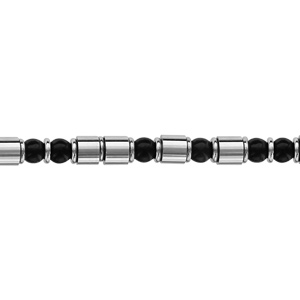 Bracelet en acier motifs sur cble boules noires et cylindre double fermoir 19cm + 2cm - Vue 1