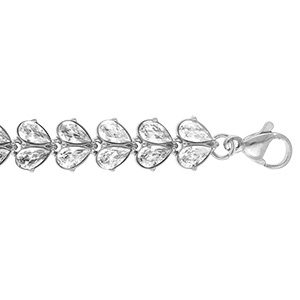 Bracelet en acier multi coeurs d'oxydes blancs sertis - 16+3cm