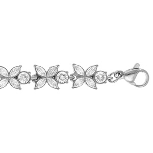 Bracelet en acier multi fleurs oxydes blancs sertis - 16+3cm