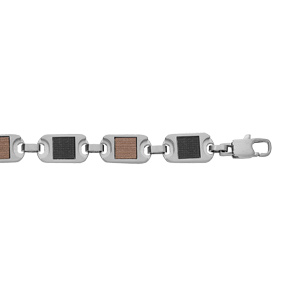 Bracelet en acier multi plaques aspect bois maron et noir 20cm - Vue 1