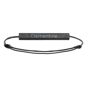 Bracelet en acier noir satiné tube rectangulaire 4mm personnalisable avec cordon noir réglable - Vue 1