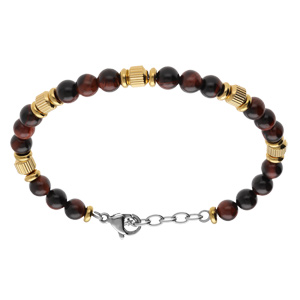 Bracelet en acier oeil de tigre marron et doré jaune - 19+3cm - Vue 1