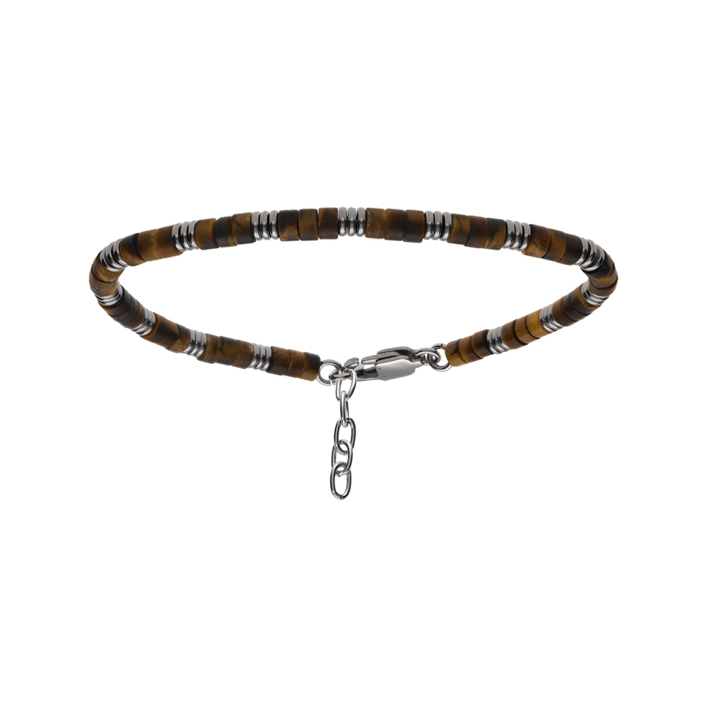 Bracelet en acier oeil de tigre v�ritable 19+3cm - Vue 1