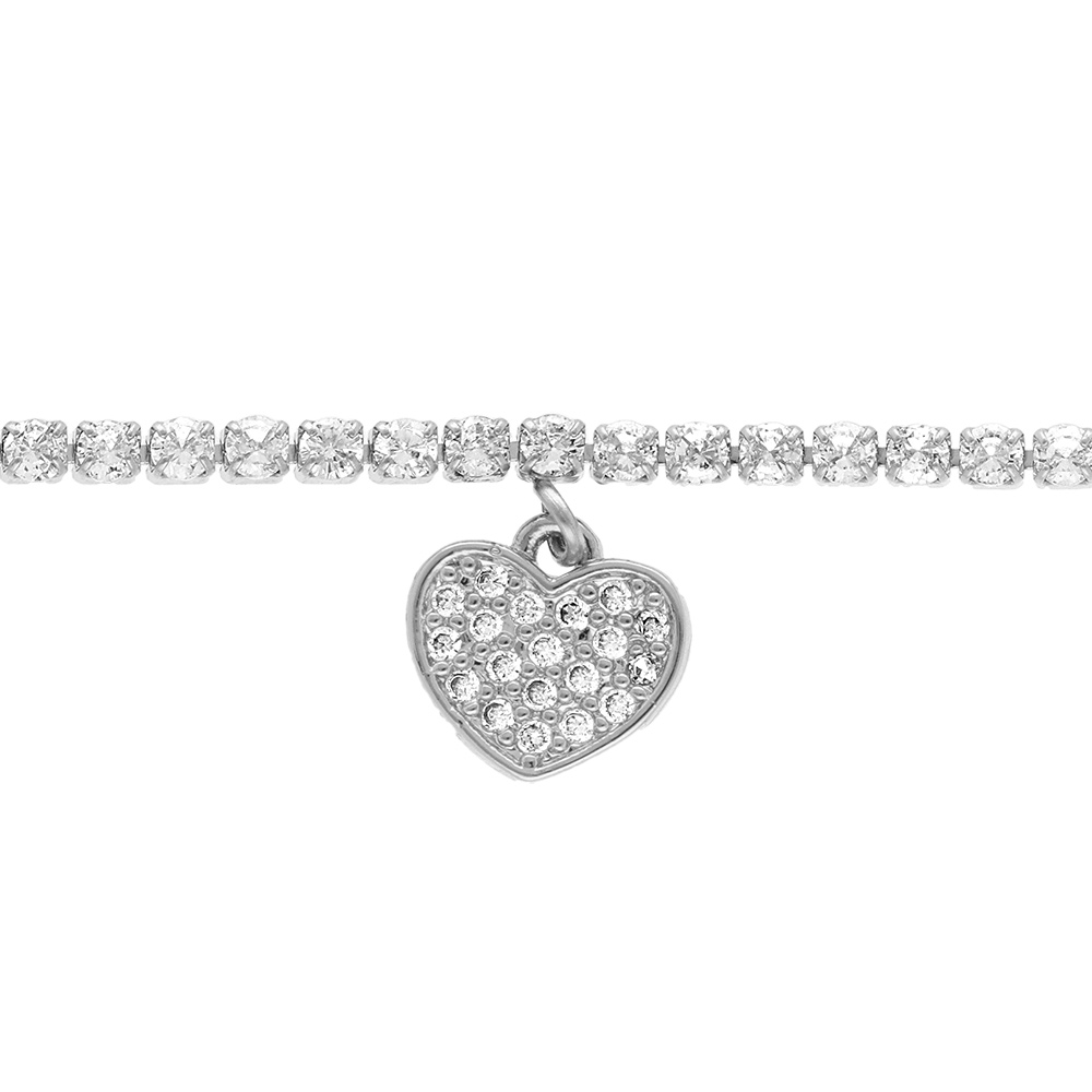 Bracelet en acier oxydes blancs sertis pampille coeur d\' oxydes blancs - 16+3cm - Vue 1
