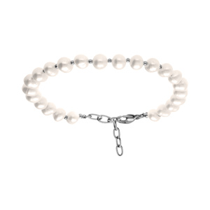 Bracelet en acier perle blanche de culture d\'eau douce 6-7mm irrégulière - 19+3cm - Vue 1