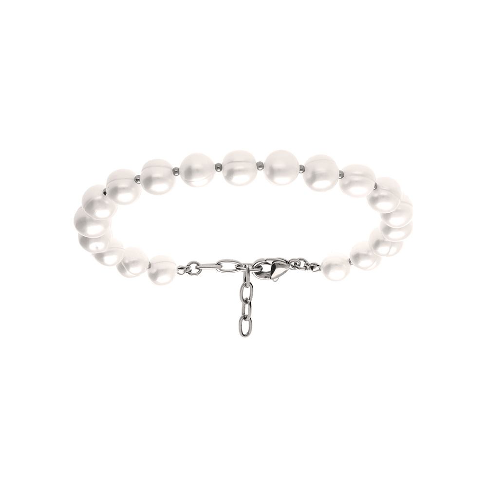 Bracelet en acier perle blanche de culture d\'eau douce 8-9mm irr�guli�re - 20+3cm - Vue 1