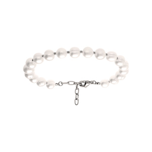 Bracelet en acier perle blanche de culture d\'eau douce 8-9mm irrégulière - 20+3cm - Vue 1