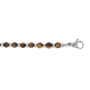 Bracelet en acier perles en pierres Oeil de tigre imitation marron 18+3cm