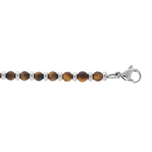 Bracelet en acier perles en pierres Oeil de tigre véritable marron 18+3cm - Vue 1