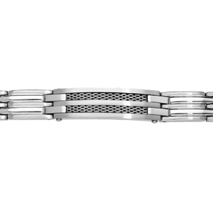 Bracelet en acier plaque idd avec 2 rangs cble gris longueur 20,5cm rglable - Vue 1