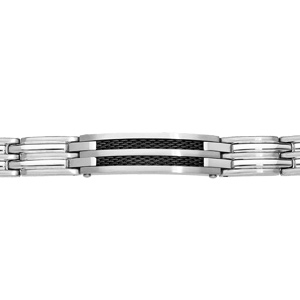 Bracelet en acier plaque idd avec 2 rangs cble PVD noir longueur 20,5cm rglable - Vue 1