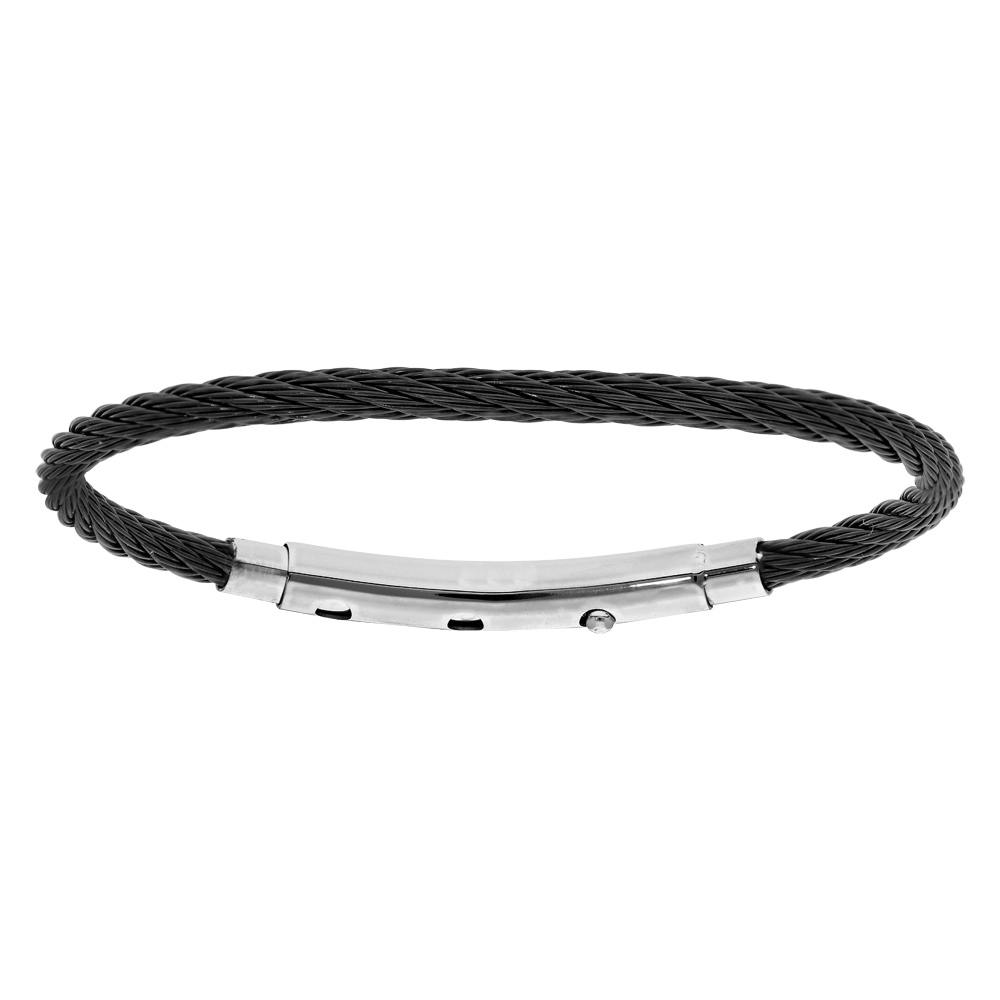 Bracelet en acier pour charms medium homme c�ble noir et fermoir t�lescopique 18cm r�glable 16 et 17 cm - Vue 1