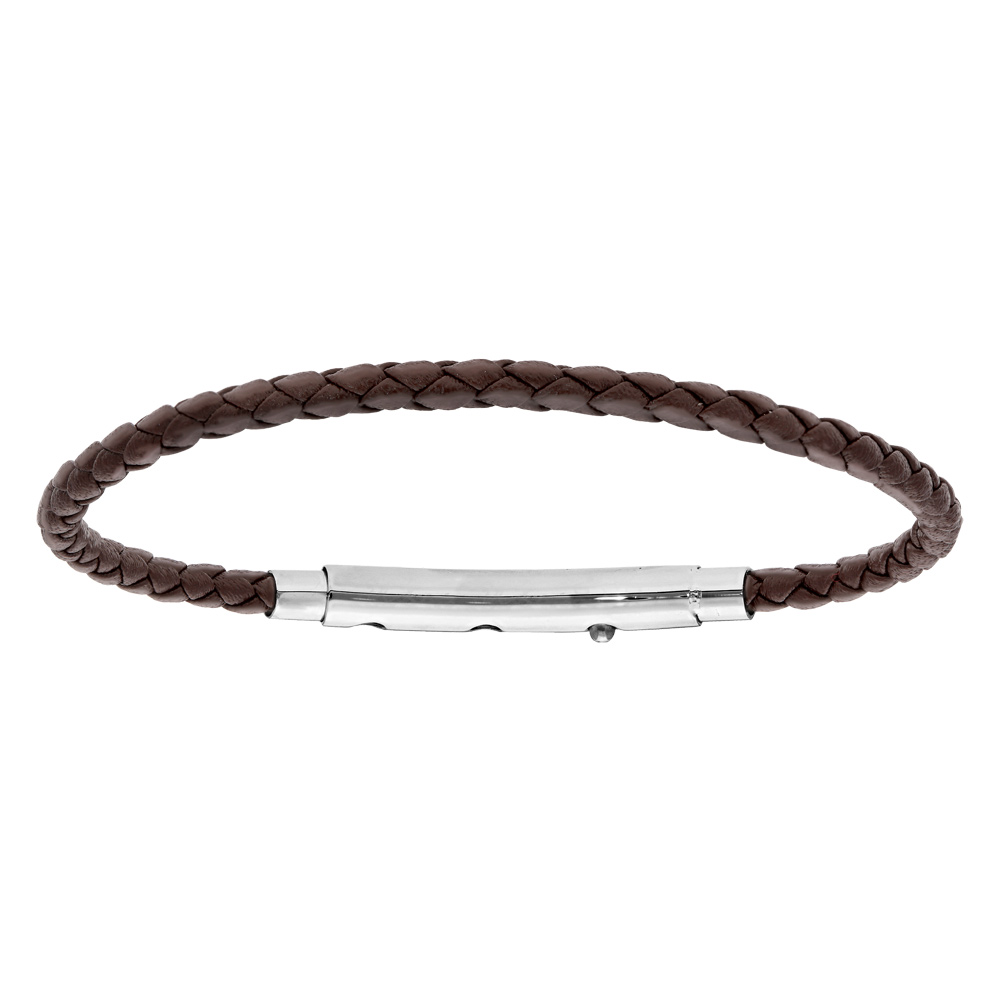 Bracelet en acier pour charms medium homme cuir marron et fermoir t�lescopique 21cm r�glable 20 et 19cm - Vue 1