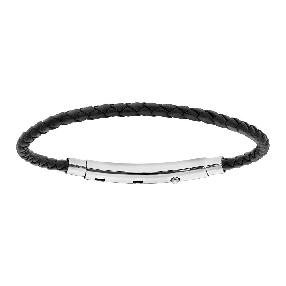 Bracelet en acier pour charms medium homme cuir noir et fermoir t�lescopique 18cm r�glable 17 et 16cm - Vue 1