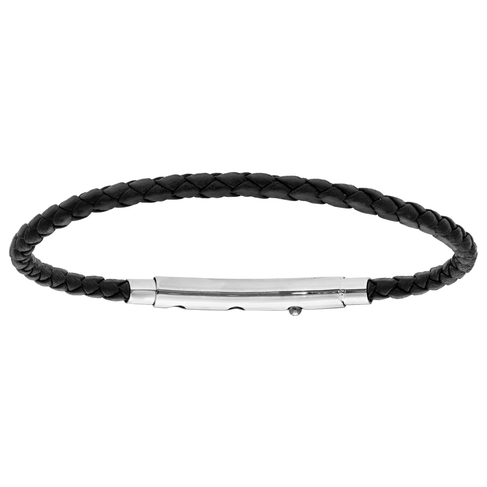 Bracelet en acier pour charms medium homme cuir noir et fermoir t�lescopique 21cm r�glable 20 et 19cm - Vue 1