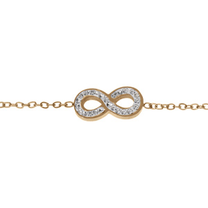 Bracelet en acier PVD doré motif infini résine et strass 16+3cm - Vue 1