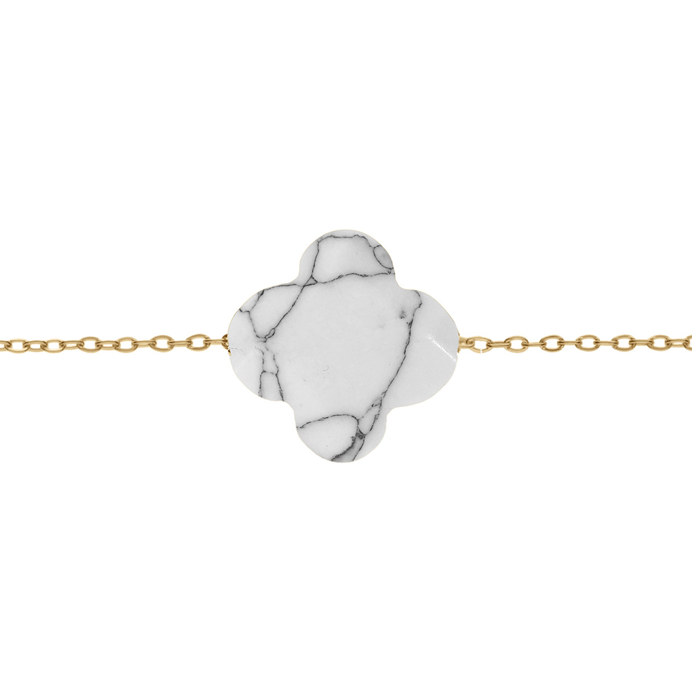 Bracelet en acier PVD dor� motif pierre imitation facet� blanc marbre 17+3cm - Vue 1