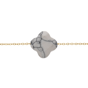 Bracelet en acier PVD dor motif pierre imitation facet blanc marbre 17+3cm - Vue 1